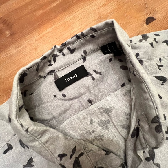 Mens Theory Cotten/Linen Short Sleeve Button Down Shirt size Large. - Picture 2 of 4